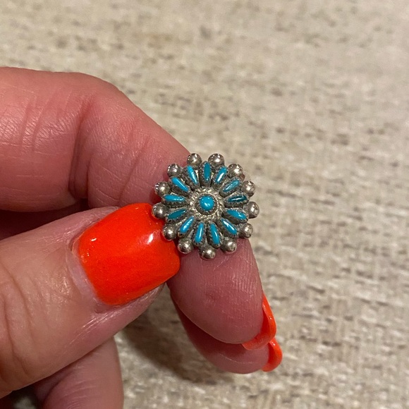 turquoise jewelry Jewelry - Vintage Native American Squash blossom ring, genuine turquoise, sterling silver